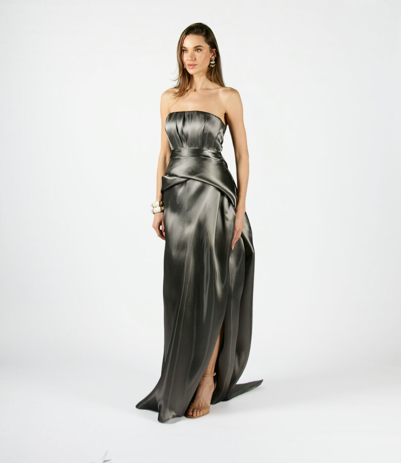 Malia draped bustier dress in glass organza - Image 3