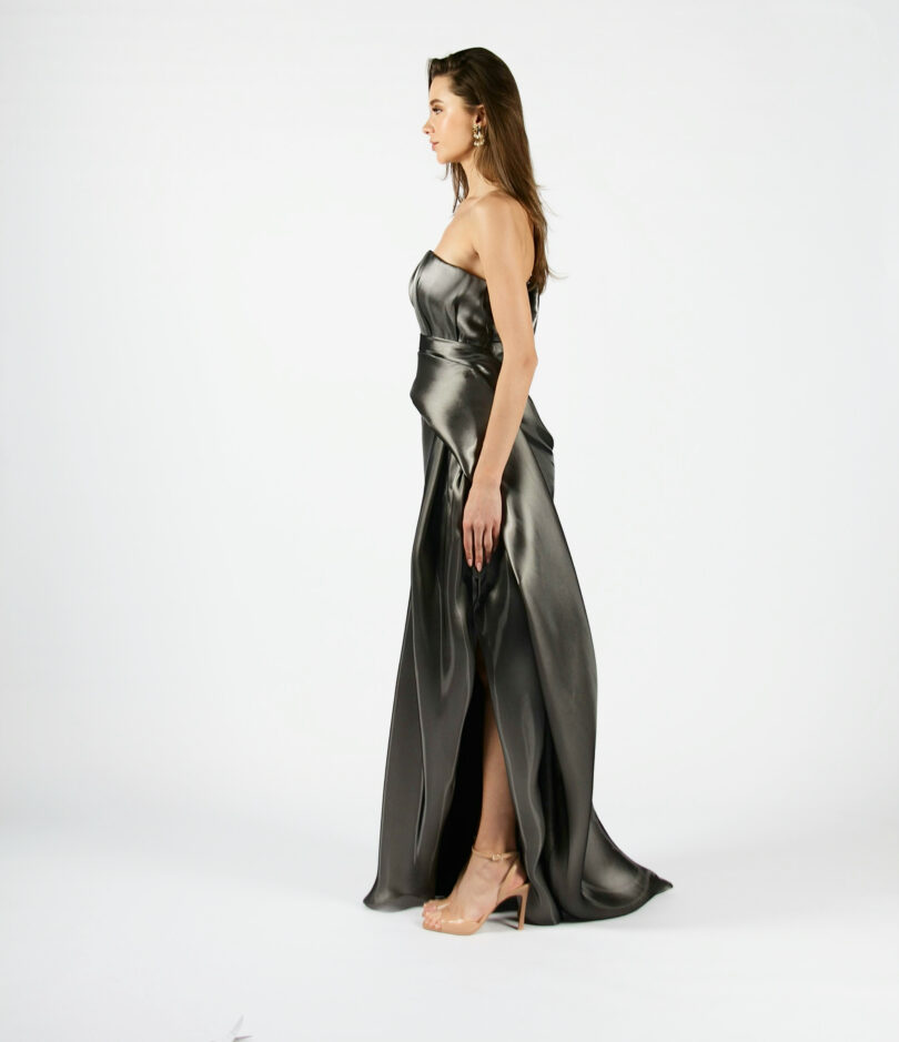 Malia draped bustier dress in glass organza - Image 6