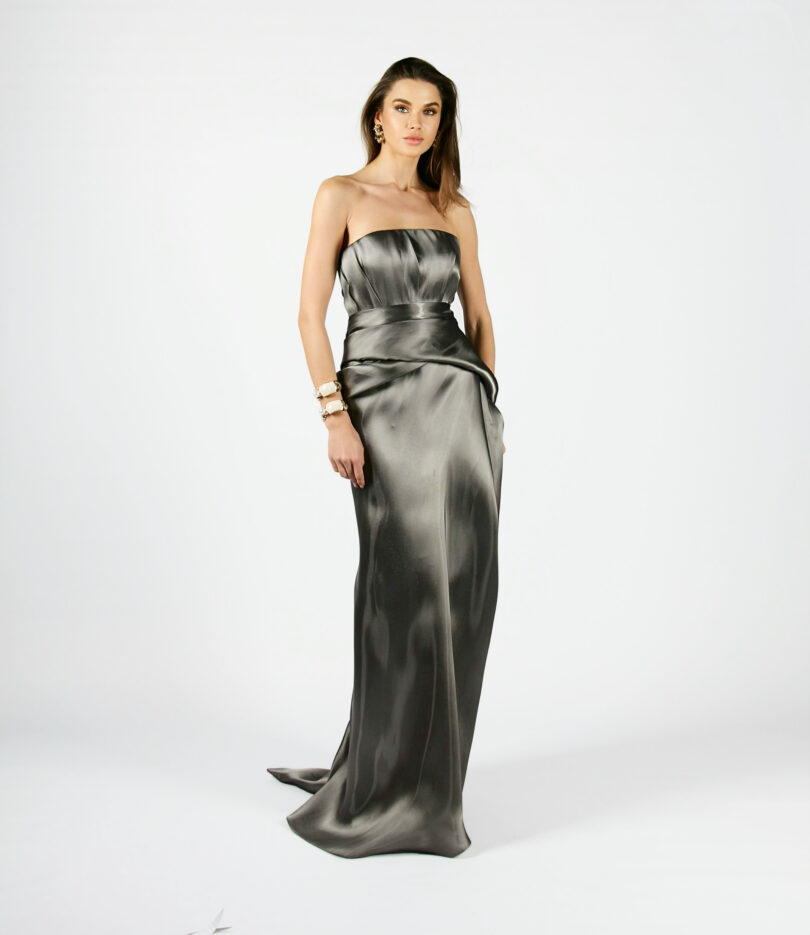 Malia draped bustier dress in glass organza - Image 2