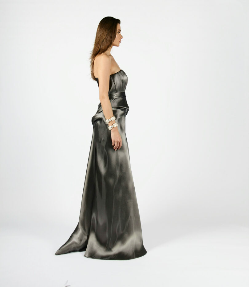 Malia draped bustier dress in glass organza - Image 5