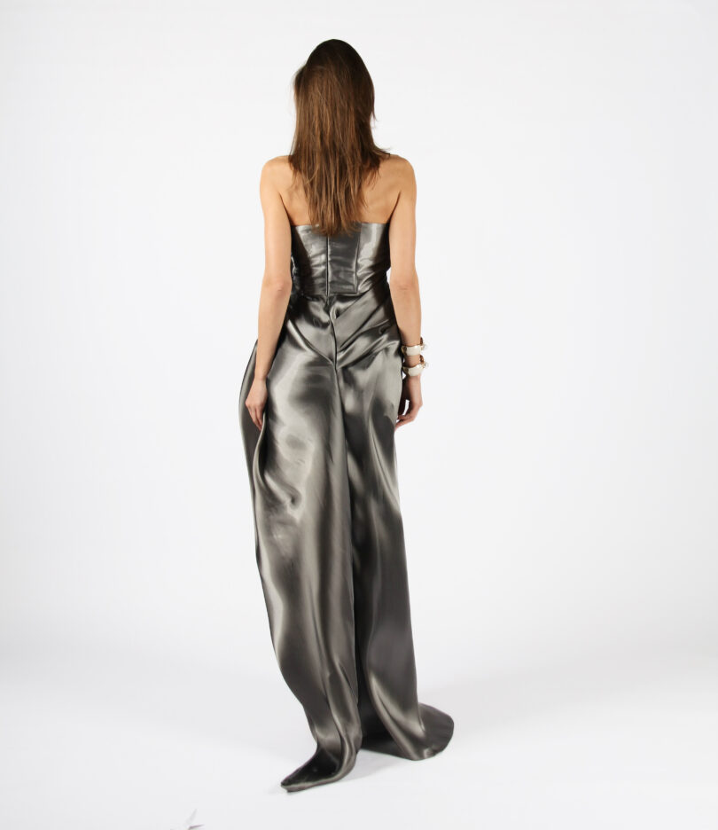 Malia draped bustier dress in glass organza - Image 4