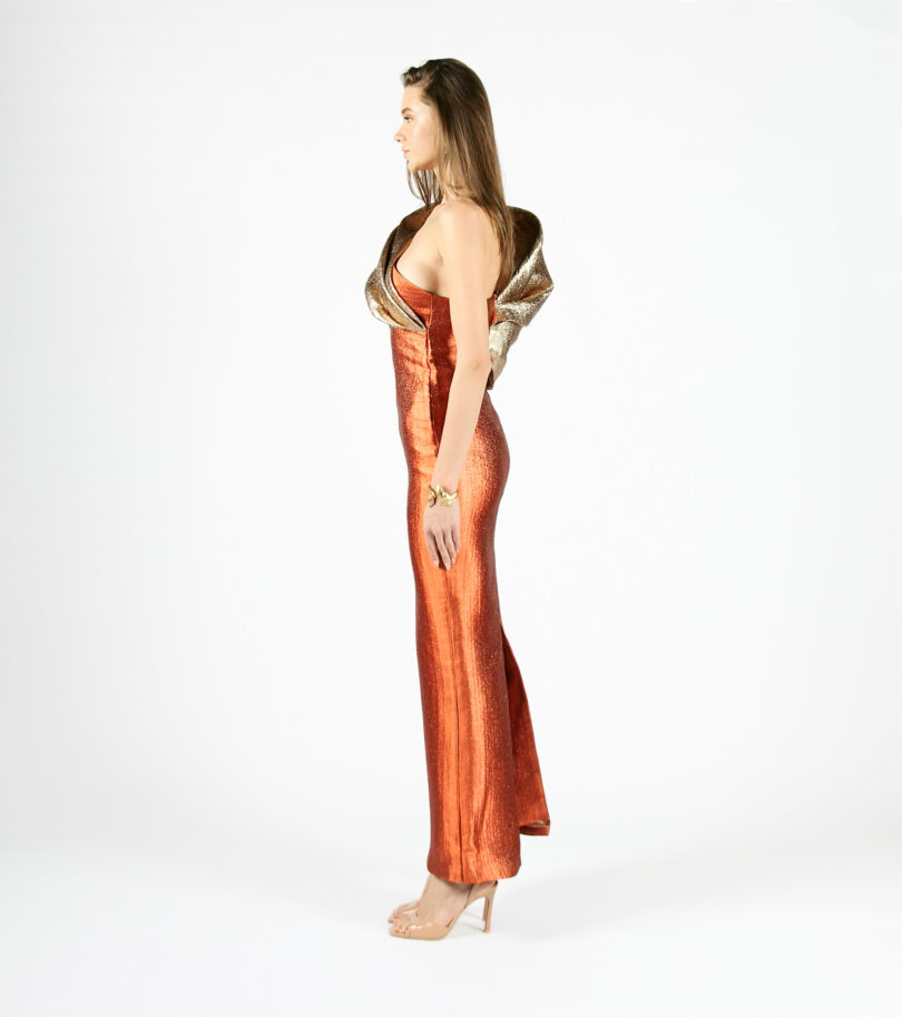 Calie Side Drape Shoulder Two Color Dress - Image 2